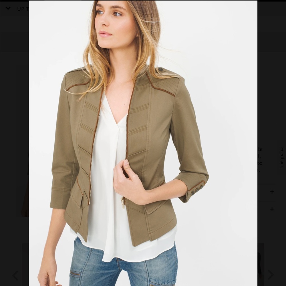 White House Black Market Olive Green Zip-Front Military Jacket